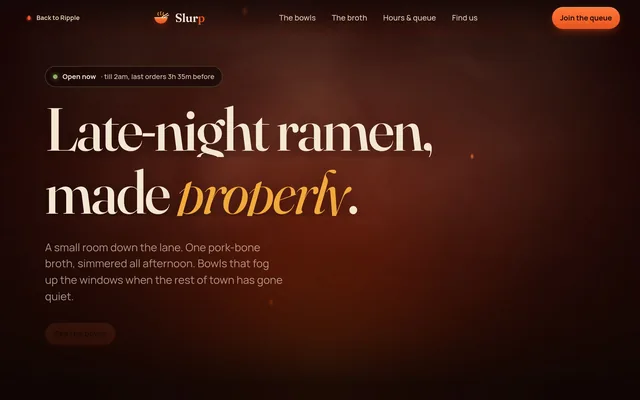 The Slurp ramen-bar concept site by Ripple